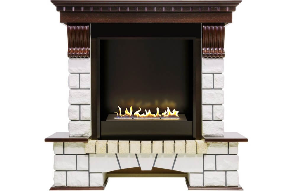 Биокамин в портале Firezo Pierre luxe Темный дуб белый